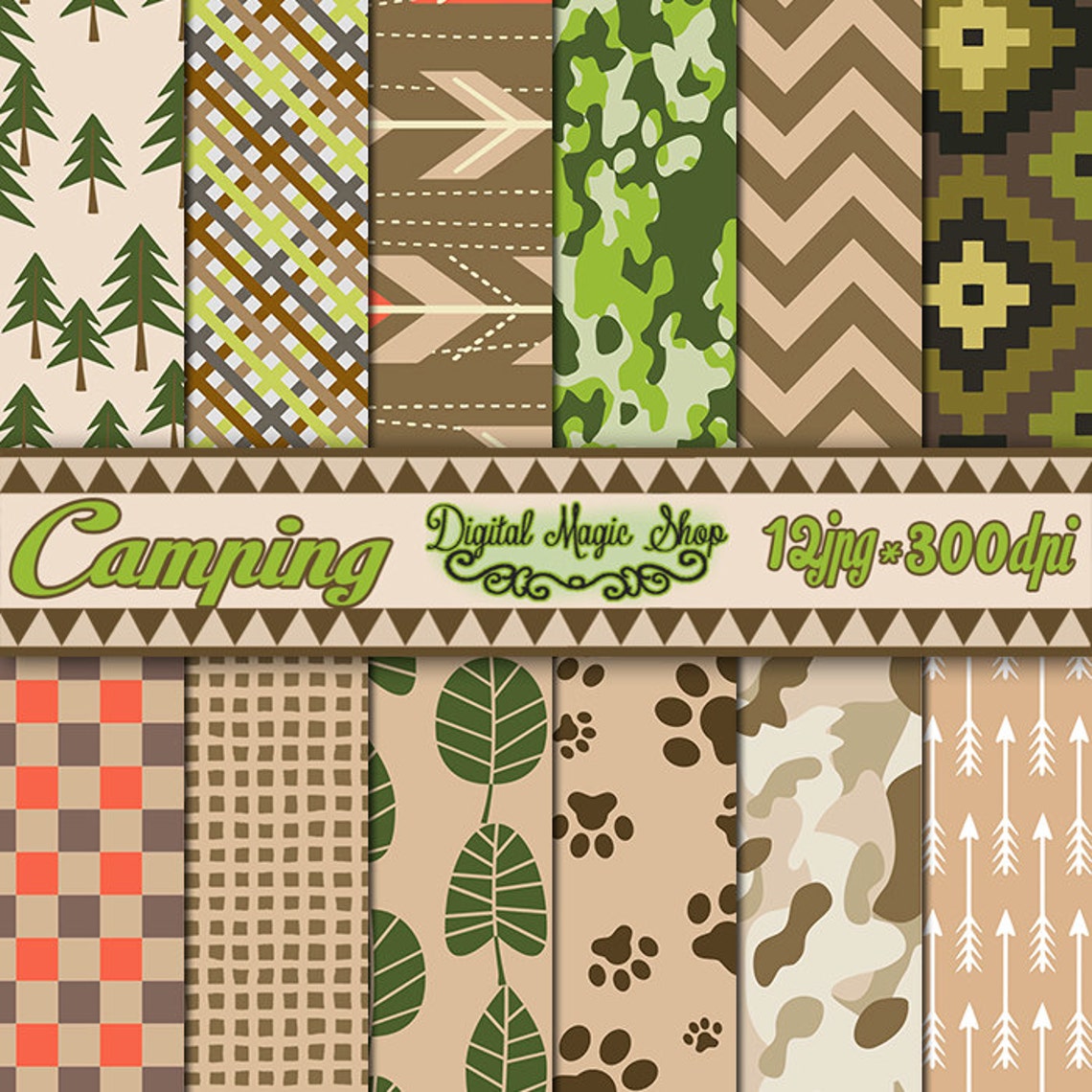 Camping digital papers Pack Seamless Patterns 12pcs 300dpi Etsy