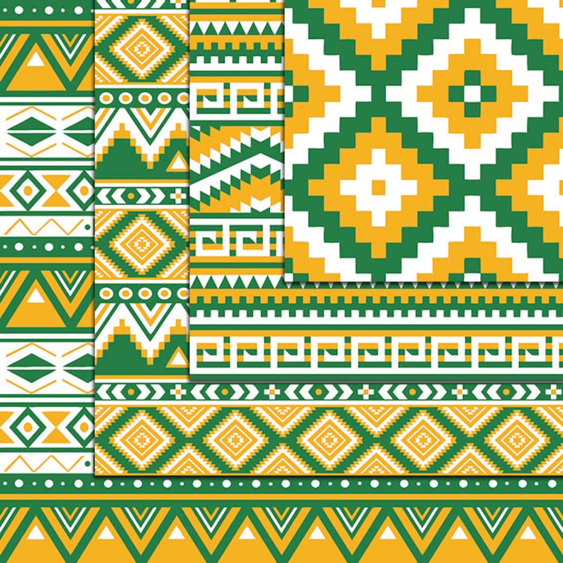 12 Aztec seamless patterns in Yellow and Kelly Green Digital Etsy
