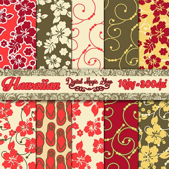 Hibiscus Flower Hawaiian Pattern Hawaiian Digital Paper Etsy