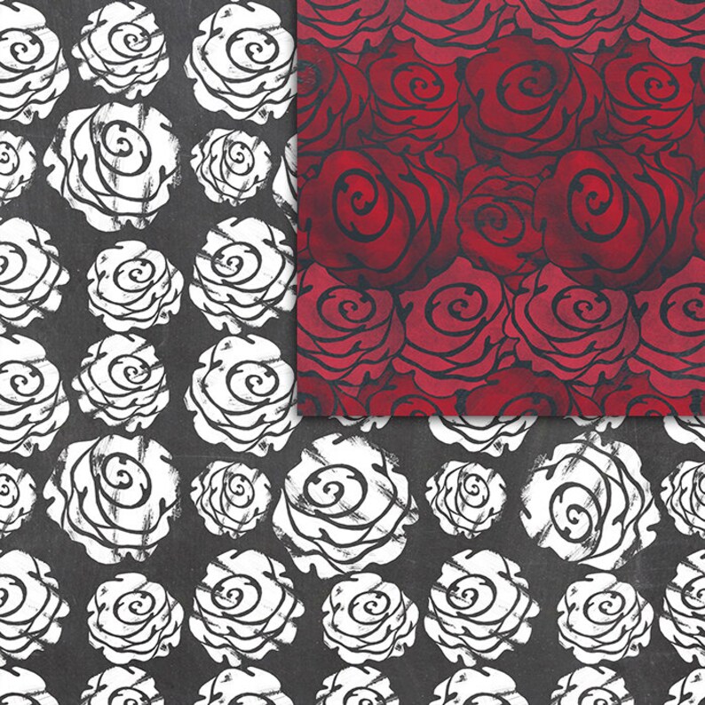 Chalkboard Roses Hand Drawn Flower Seamless Patterns 10pcs | Etsy