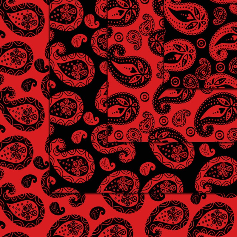 Red and Black PAISLEY Pattern Digital Papers Pack 12pcs | Etsy
