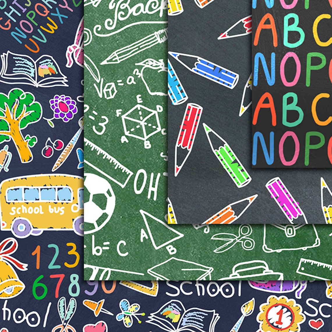 School Chalkboard Digital Papers Pack Seamless Pattern Etsy UK