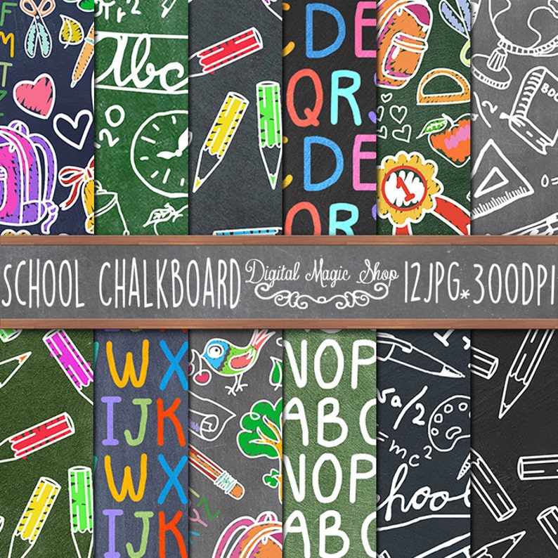 School Chalkboard Digital Papers Pack Seamless pattern  image 0