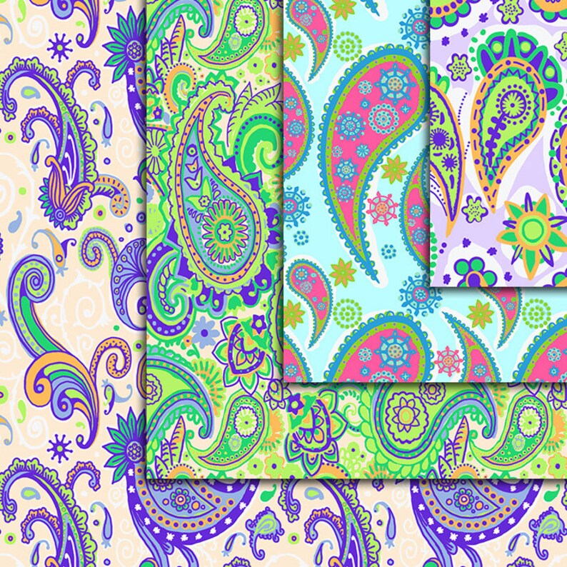 Hand Drawn Paisley Digital Paper Seamless Pattern 12pcs Etsy