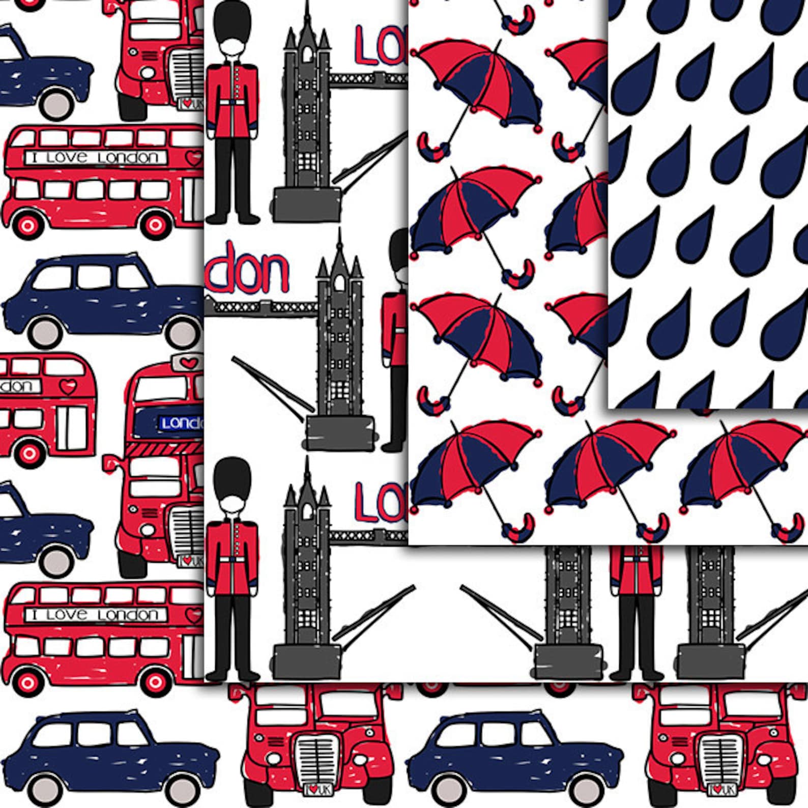 London Digital Paper Hand Painted Seamless Pattern 12pcs Etsy
