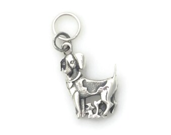 Sterling Silver Beagle Charm, Silver Beagle Pendant, Silver Beagle Jewelry, Donna Pizarro's Animal Whimsey Collection