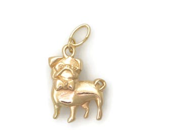 14Kt Gold  Pug Charm, 14Kt Gold Pug Pendant, Gold Pug Jewelry fr Donna Pizarro's Animal Whimsey Collection of Custom Pug Themed Jewelry