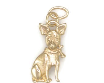 14Kt Gold Chihuahua Charm, 14Kt Gold Chihuahua Pendant fr Donna Pizarro's Animal Whimsey Collection of Gold Chihuahua Jewelry