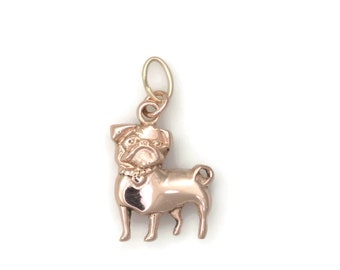 14Kt Rose Gold Pug Charm, Gold Pug Charm, 14Kt Pug Pendant, "My Little Diva", Donna Pizarro's Animal Whimsey Collection, Fine Pug Jewelry