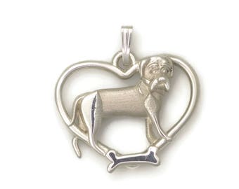 Sterling Silver Bull Mastiff Pendant, Silver Bull Mastiff Necklace, Donna Pizarro's Animal Whimsey Collection, Dog Themed jewelry