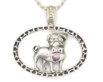 Silver Pug Pendant, 14Kt Pug Pendant, Silver Pug Necklace, Gold Pug Necklace, Fine Pug Jewelry, Donna Pizarro's Animal Whimsey Collection