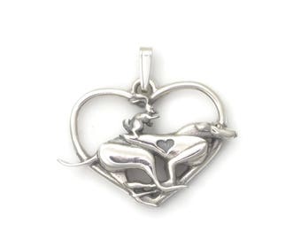 Sterling Silver Greyhound Pendant, Silver Greyhound Necklace fr Donna Pizarro's Animal Whimsey Colleciton of Fine Greyhound Jewelry