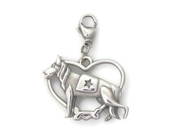 Silver German Shepherd Pendant, Silver German Shepherd FOB By Donna Pizarro fr her Animal Whimsey Collection of Fine German Shepherd Jewelry