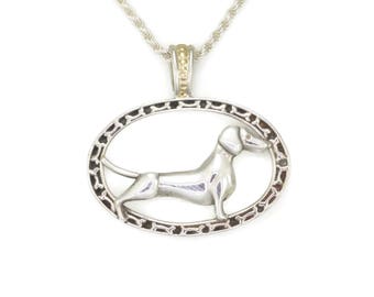 Sterling Silver Dachshund Pendant, 14Kt Dachshund Pendant, Silver Dachshund Necklace, Donna Pizarro, Animal Whimsey, Fine Dachshund Jewelry