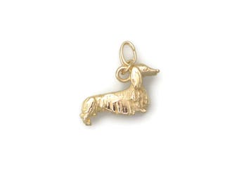 14kt Gold Long Haired Dachshund Charm, 14Kt Long Haired Dachshund Pendant, Donna Pizarro's Animal Whimsey Collection, Fine Dachshund Jewelry