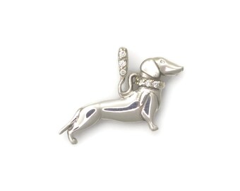 Sterling Silver Diamond Dachshund Necklace, Silver Dachshund Pendant, Diamond Dachshund Pendant, Donna Pizaro's Animal Whimsey Collection