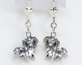 Sterling Silver Papillon Dog Earrings fr Donna Pizarro's Animal Whimsey Collection of Silver Papillon Jewelry & Custom Papillon Jewelry