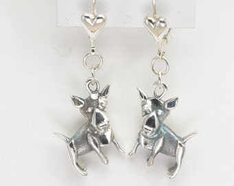 Sterling Silver Bull Terrier Earrings fr Donna Pizarro's Animal Whimsey Collection - Silver Bull Terrier Jewelry & Fine Bull Terrier Jewelry