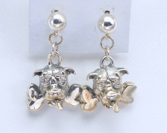 Sterling Silver Pit Bull Terrier Earrings fr Donna Pizarro's Animal Whimsey Collection of Fine Dog Jewelry & Fine Pit Bull Terrier Jewelry