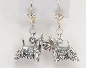 Sterling Silver Scottish Terrier Earrings by Donna Pizarro fr her Animal Whimsey Line of Silver Scottie Jewelry & Silver Scottie Earrings