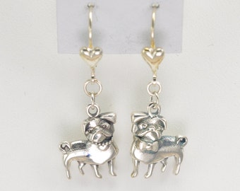 Sterling Silver Pug Earrings fr Donna Pizarro's Animal Whimsey Collection of Custom Pug Jewelry and Fine Pug Jewelry