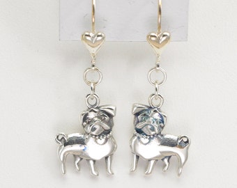 Sterling Silver Pug Earrings fr Donna Pizarro's Animal Whimsey Collection of Silver Pug Jewelry & Fine Pug Jewelry