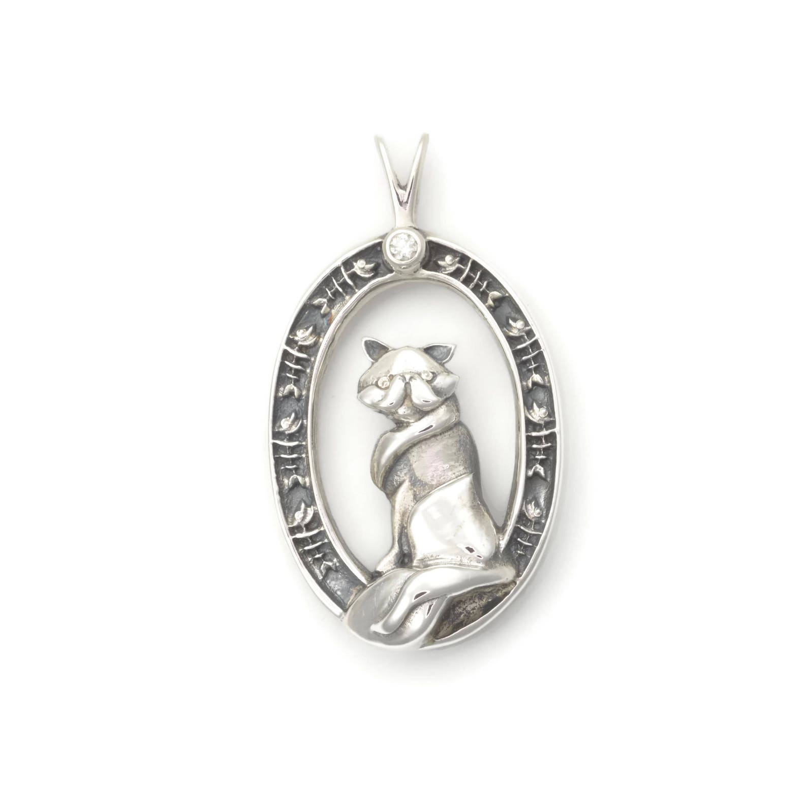 Silver Persian Cat Necklace Diamond Persian Cat Pendant Fr Etsy