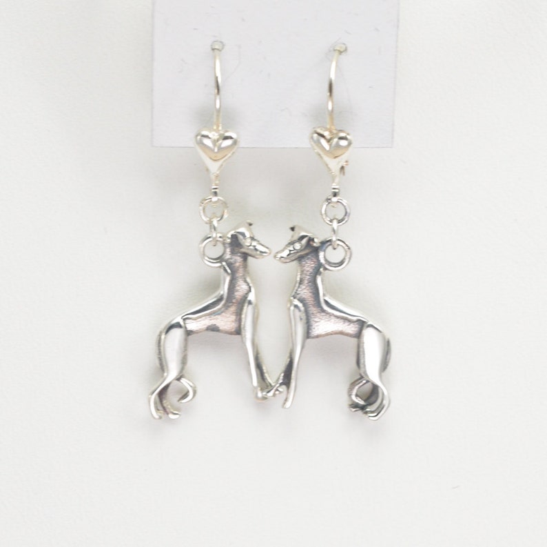 Sterling Silver Whippet Earrings fr Donna Pizarro's Animal Whimsey Collection of Silver Whippet Jewelry, Fine Whippet Jewelry image 1