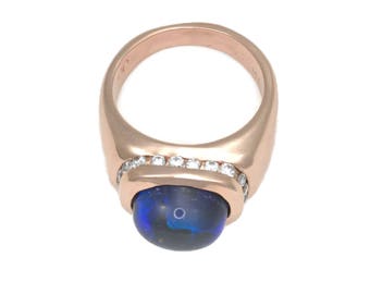 14Kt Black Opal Ring - 14Kt Diamond Opal Ring, 14Kt Rose Gold Ring, 14Kt Diamond Ring with 5.19ct Black Opal by Donna Pizarro