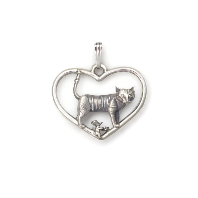 Sterling Silver Tabby Cat Necklace by Donna Pizarro fr her Animal Whimsey Collection of Silver Cat Jewelry and Silver Cat Pendants image 1