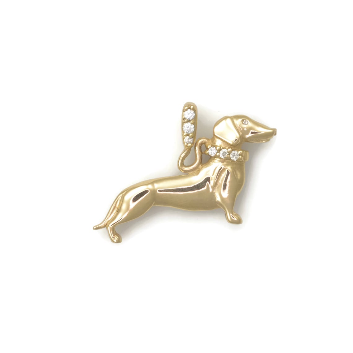 14K Yellow Gold Diamond-Cut Dachshund Dog Charm Pendant - Brushed Finish, No Engraving, 1.7g, 19x20mm - View #8