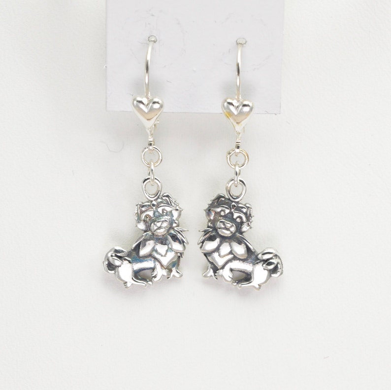 Sterling Silver Tibetan Spaniel Earrings fr Donna Pizarro's Animal Whimsey Collection of Silver Tibetan Spaniel Jewelry, Fine Dog Jewelry image 1