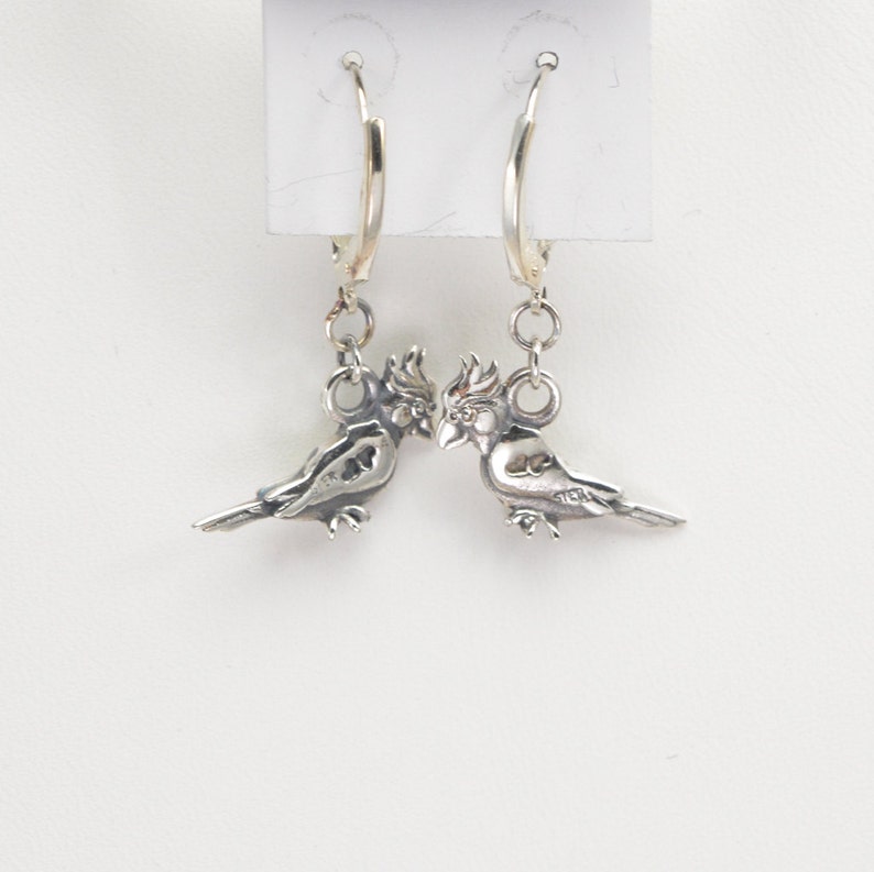 Sterling Silver Cockatiel Earrings by Donna Pizarro from her Animal Whimsey Collection of Silver Bird Earrings & Cockatiel Jewelry image 2