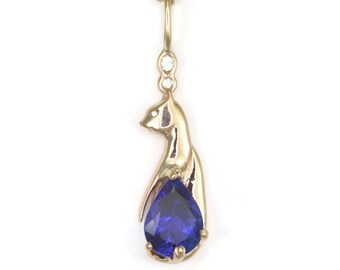 14Kt Gold Cat Pendant - 14K Diamond Cat Pendant w/ Tanzanite by Donna Pizarro fr her Collection of Fine Cat Jewelry & 14Kt Gold Cat Jewelry