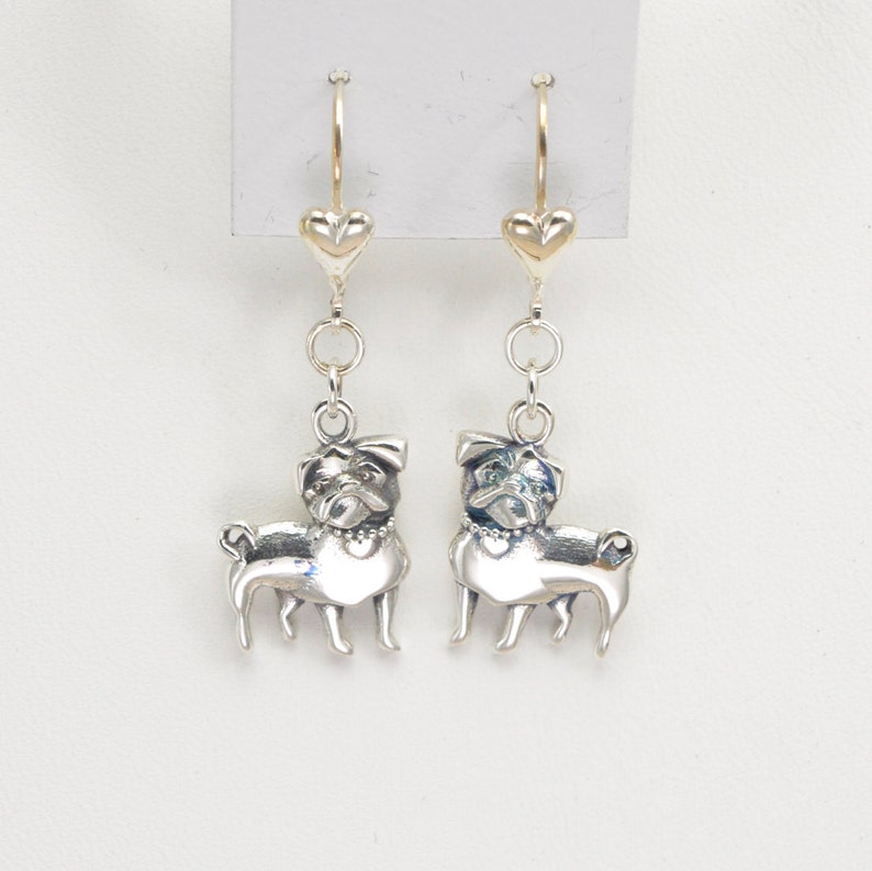 Sterling Silver Pug Earrings fr Donna Pizarro's Animal Whimsey Collection of Silver Pug Jewelry & Fine Pug Jewelry image 1