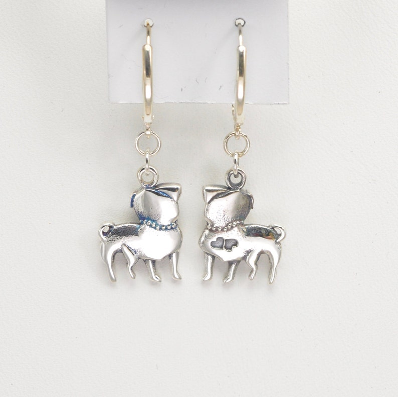 Sterling Silver Pug Earrings fr Donna Pizarro's Animal Whimsey Collection of Silver Pug Jewelry & Fine Pug Jewelry image 2