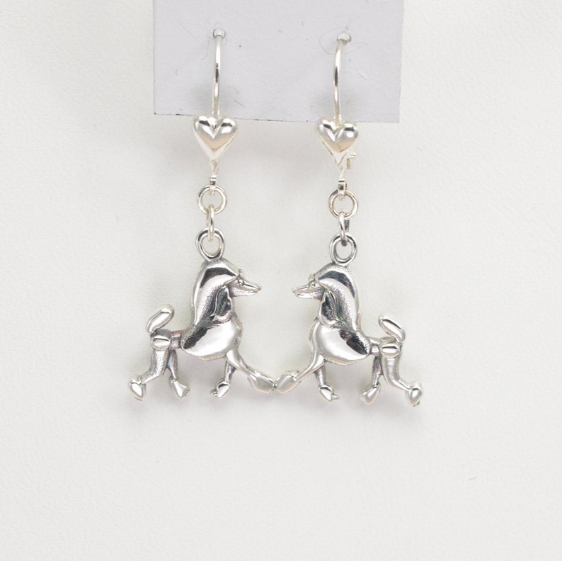 Silver Poodle Earrings fr Donna Pizarro's Animal Whimsey Collection of Fine Poodle Jewelry, Silver Poodle Jewelry, Custom Poodle Jewelry image 1