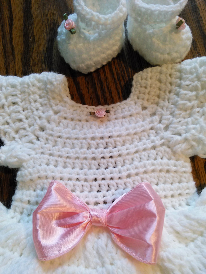 White Crochet Rosebud Baby Romper Dress Set. Etsy UK