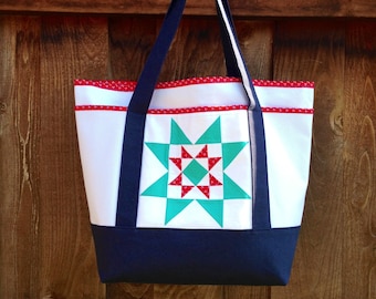Nova Tote Bag Pattern PDF - Medium and Large with Quilt Block Pocket