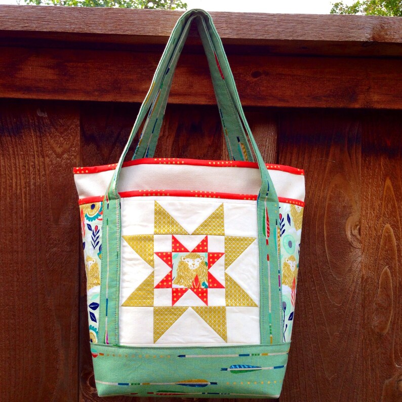 Nova Tote Bag Pattern PDF Medium and Large With Quilt Block Pocket Etsy