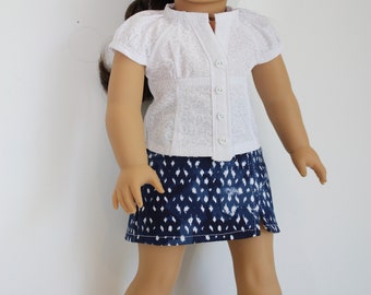 18 inch doll clothes made to fit dolls such as american girl indigo denim skirt with  white blouse