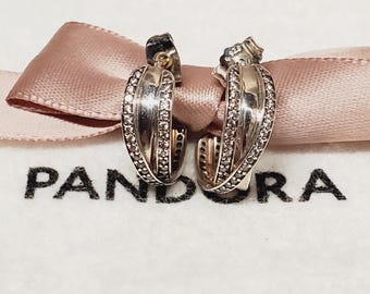 Authentic Pandora Sterling Silver Entwined Earrings #290730CZ