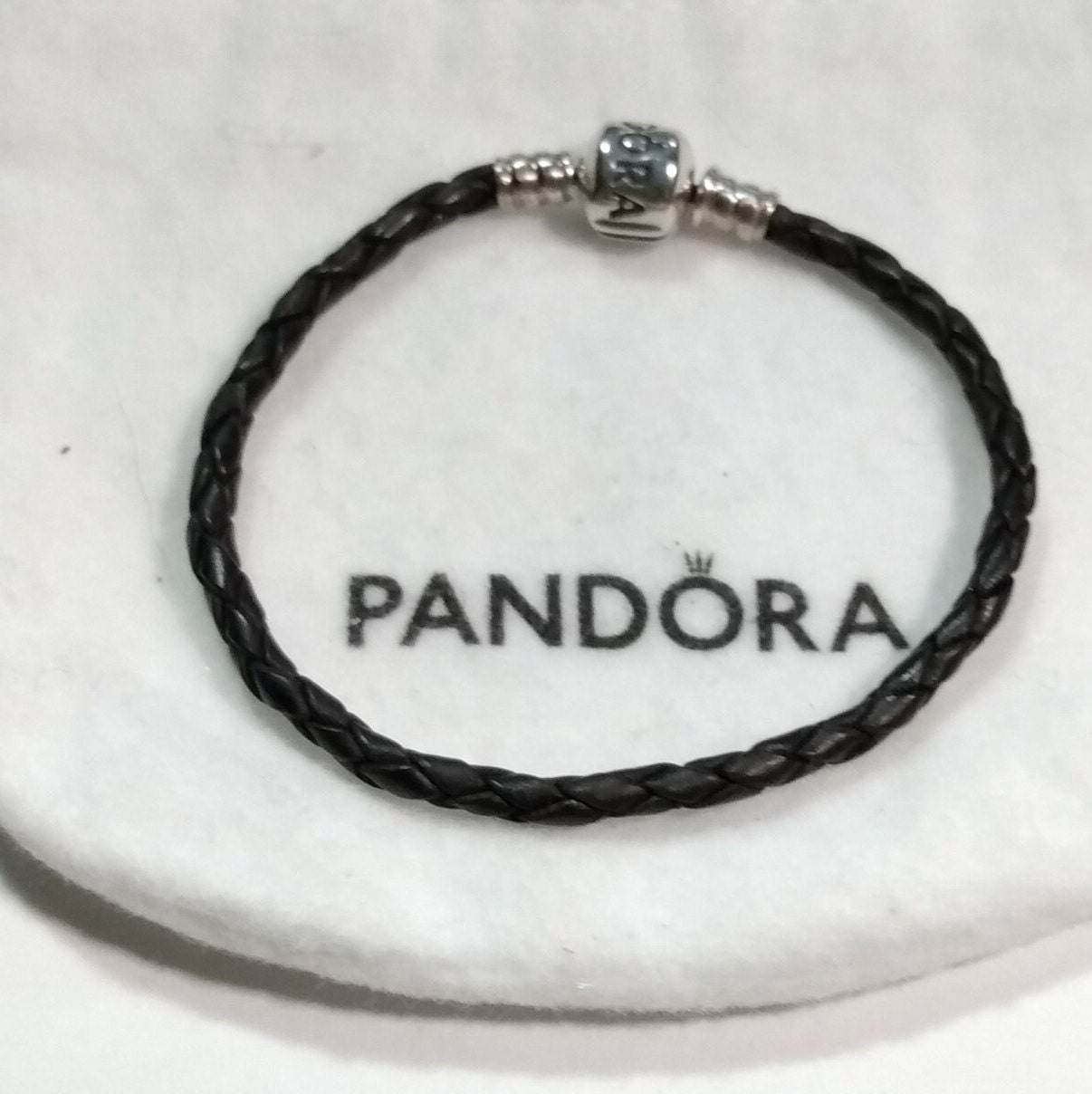 Authentic Pandora Black Leather Braided Barrel Clasp