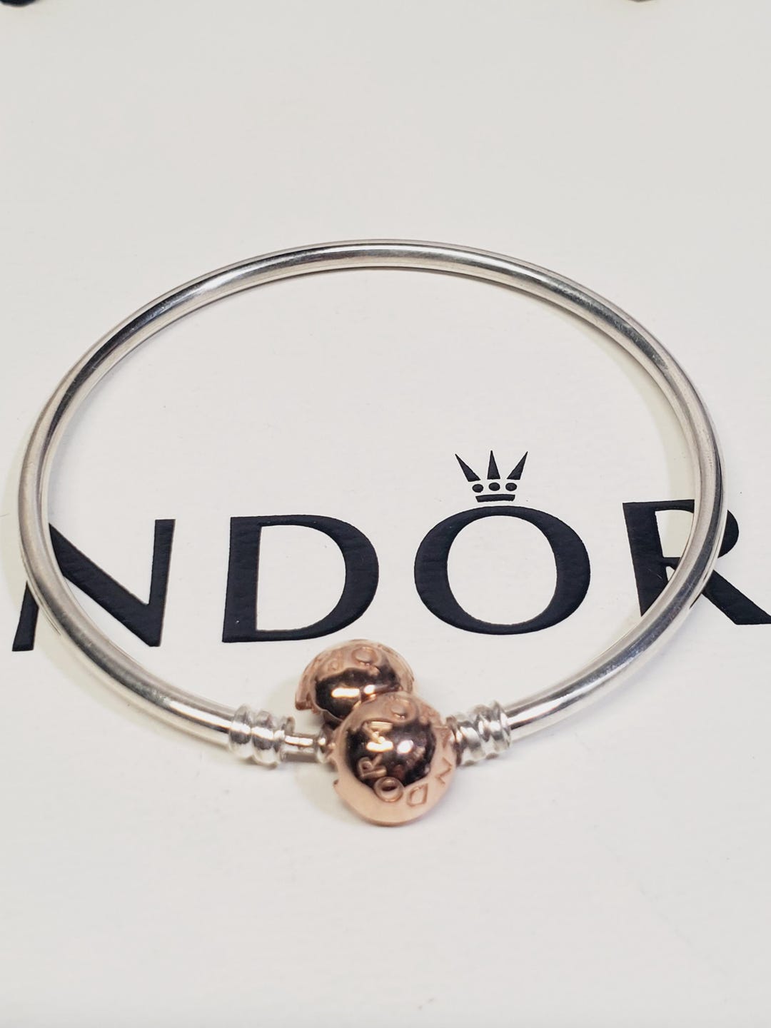 Authentic Pandora Sterling Silver Rose Clasp Bangle Bracelet # 590713 7 ...
