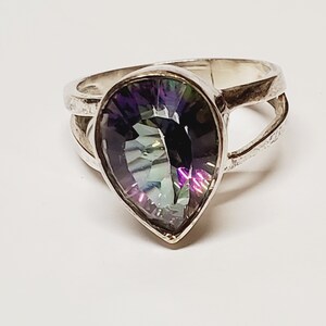 Sterling Silver Pear Mystic Topaz Ring - Size 7.75