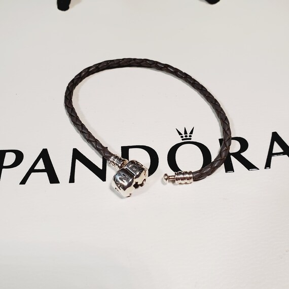 Authentic Pandora Gray Single Leather Braided Bracelet 590705 CGY