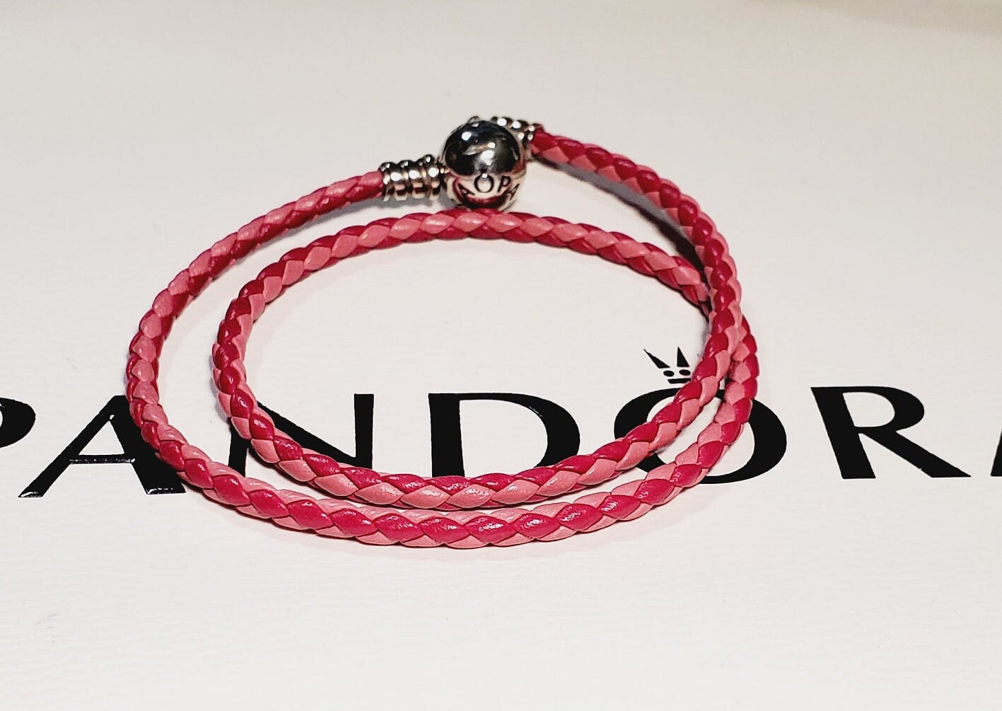 Pandora Woven Mix Pink Braided Leather Bracelet 590747 CPMX 13.5