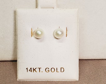 SOLID 14K YELLOW GOLD 6 mm Pearls Stud Earrings