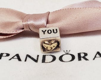 Authentic Pandora 14kt Gold & S Silver  Love You Charm # 790200 Pre Loved Condition