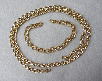 Long Rhinestone Studded Chain Necklace and Bracelet Set Vintage